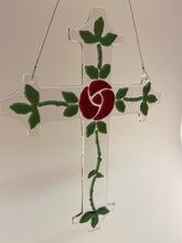 Load image into Gallery viewer, Red Glasgow Rose with Vines Cross