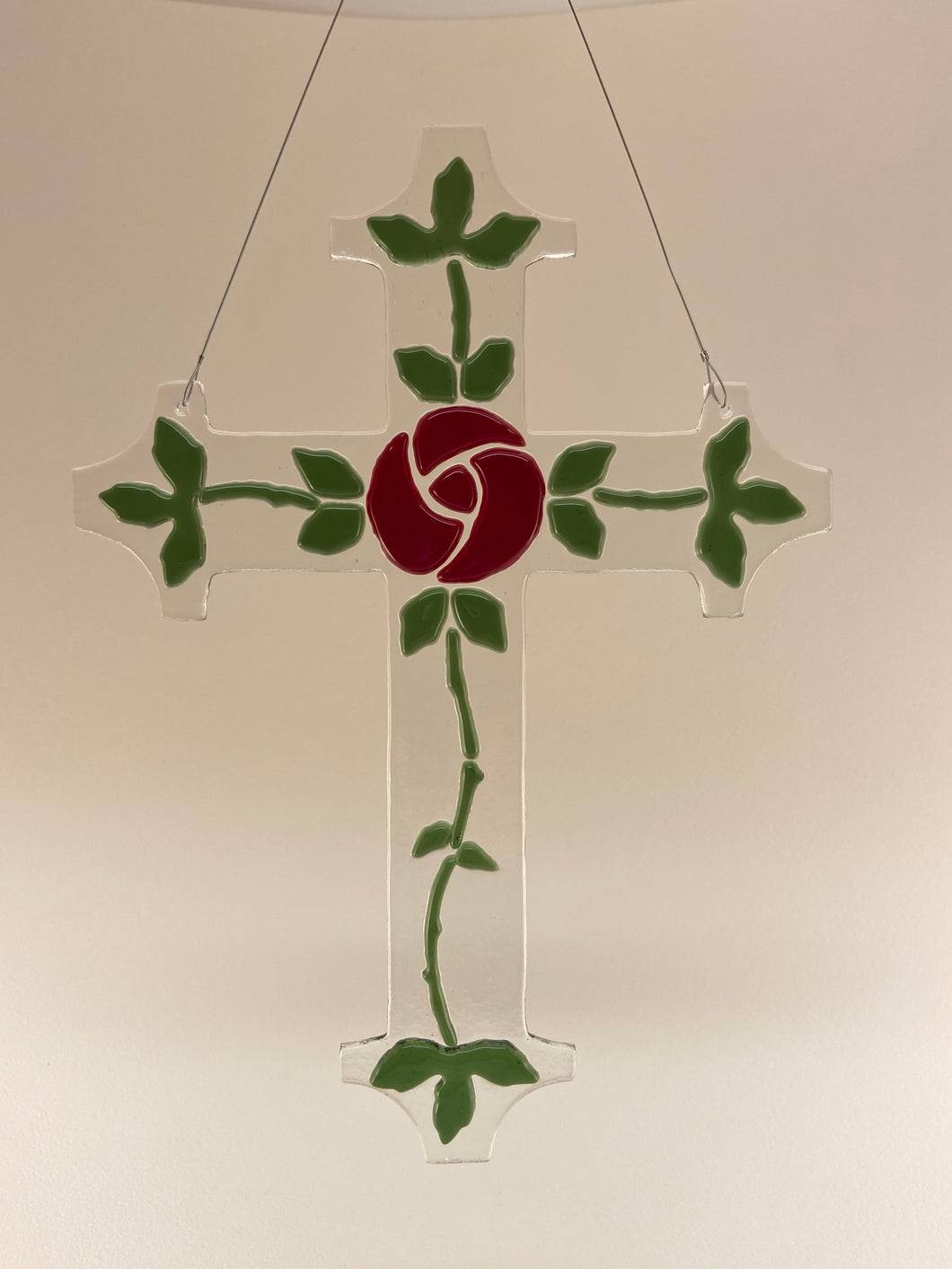 Red Glasgow Rose with Vines Cross